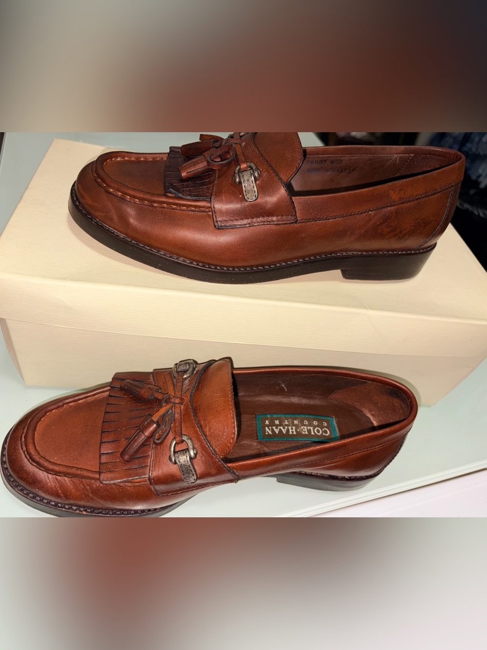 Cole Haan Brown Leather Tassel Kiltie Loafers - Picture 7 of 8